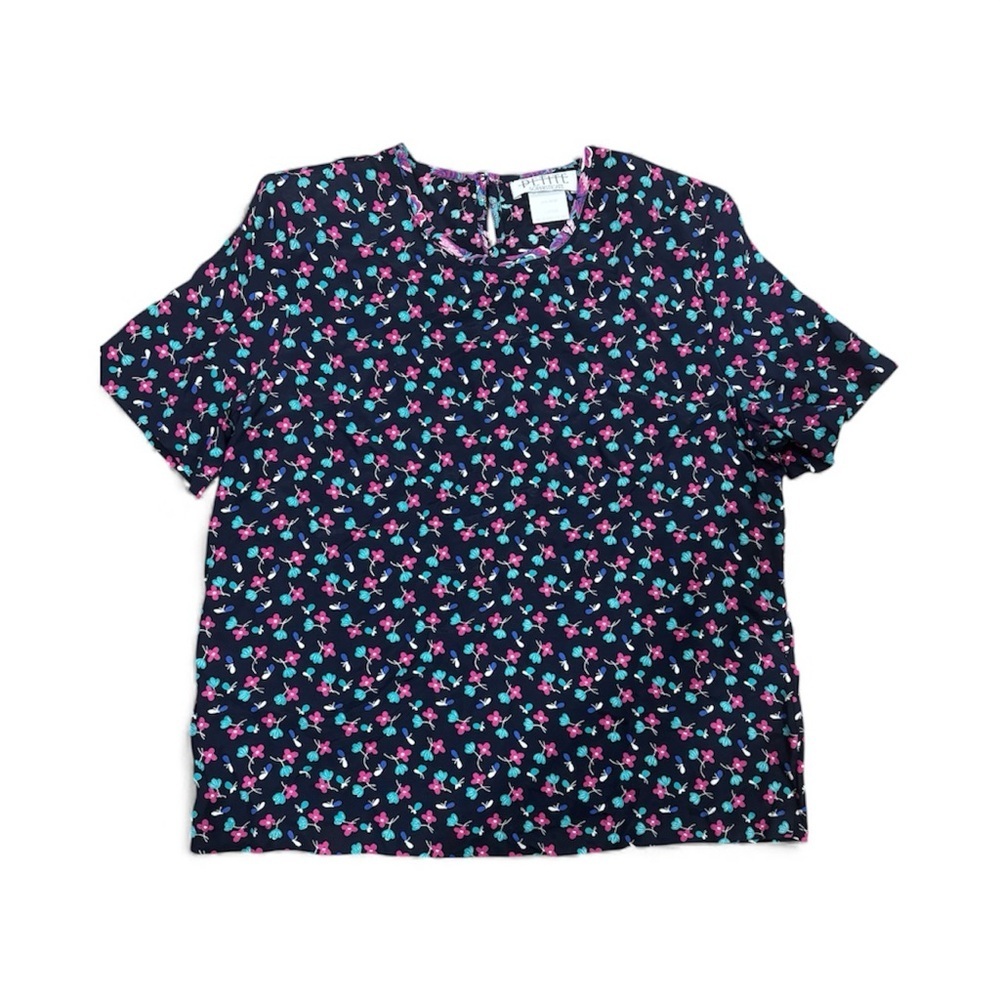 Petite Sophisticate Navy Floral Blouse